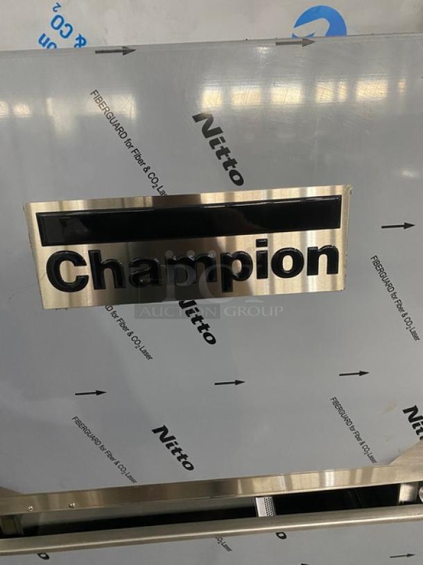 Champion DH6000 stainless steel door-type dishwashing machine, brand new with booster, 208-240V 3 Phase, on legs.