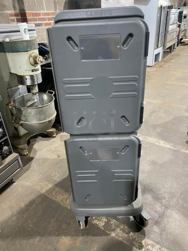 Cambro Pro Cart Ultra Series non-electric insulated pan carrier, charcoal gray, new, with 2 passive compartments on casters.