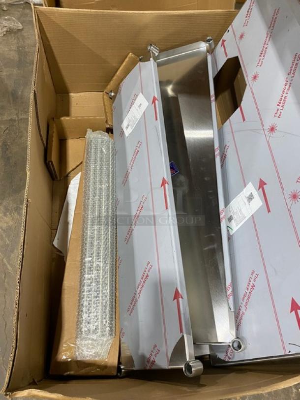 Brand new John Boos 48"x30" stainless steel worktop table with double over shelf and drop-in sink. Model ST6R53048SBK.