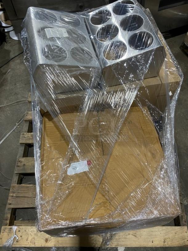 BRAND NEW! MIXED PALLET! Winco Commercial Stainless Steel 30 Qt. Mixing Bowl! Model: MXB-3000Q! With Winco Commercial Stainless Steel Full-Size Spillage Pan! Model: C-WPP! With Update International Commercial Stainless Steel Countertop 6-Compartment Flatware Holder! Model: FCH-6! 26X Your Bid! - Image 1 of 6
