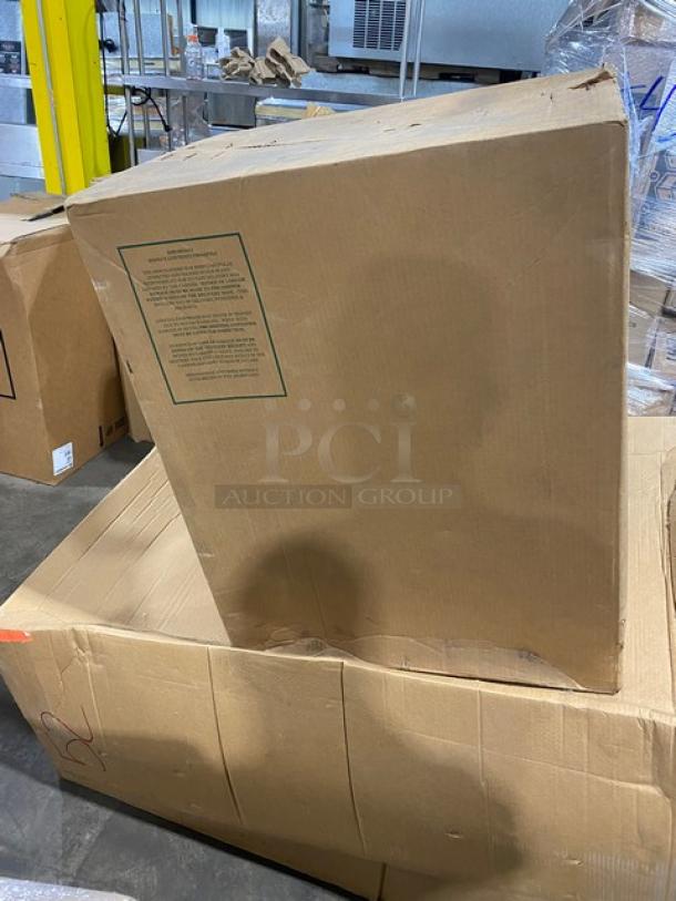 Brand new New Age Industries Model 1312 aluminum sheet pan rack in box. Features open top, half-size end load, and casters.