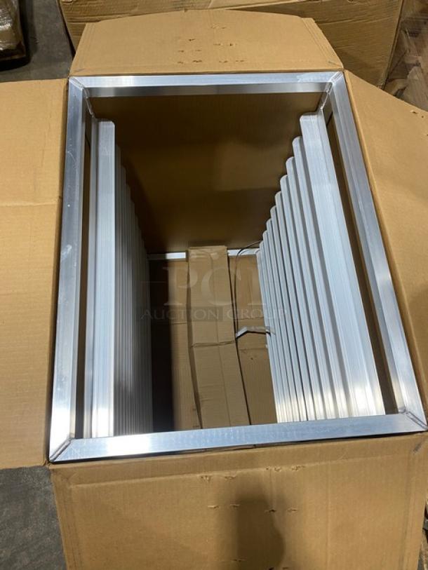 Brand new New Age Industries aluminum half-size end load pan rack, Model 1312, with open top and casters, in box.