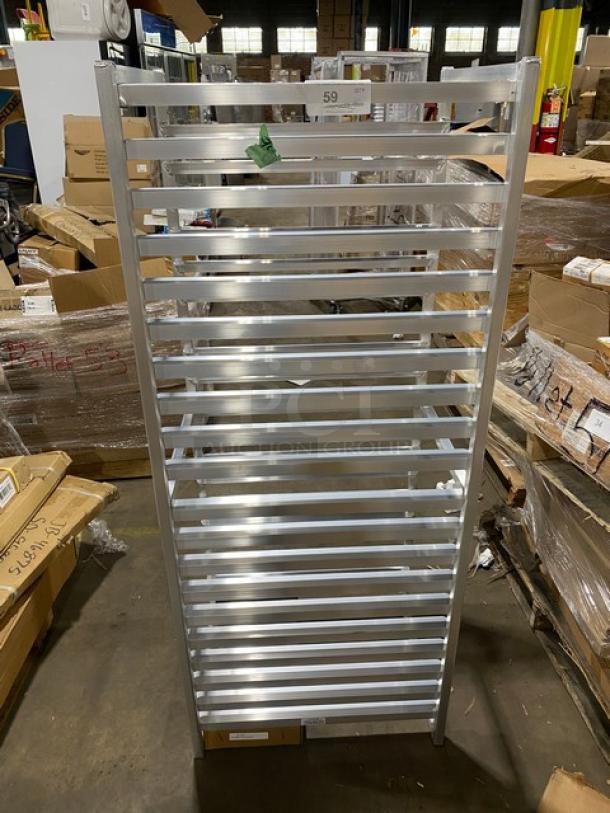 New Age Industrial Model 6331 aluminum 20-pan rack, new condition, end load, on casters, ideal for commercial use.
