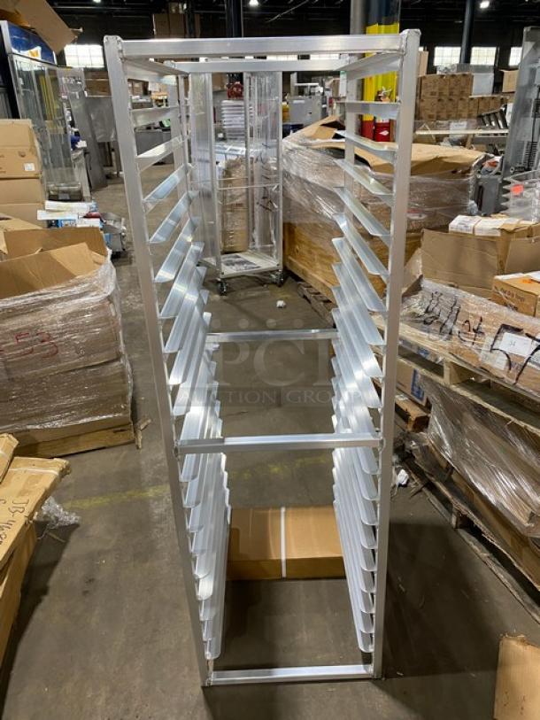 New Age Industrial aluminum 20-pan end load rack, model 6331, brand new, on casters for mobility, commercial use.