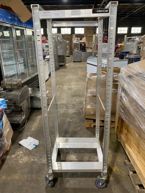 New Cres-Cor aluminum 12-pan utility rack, model 207UA13A, on casters, out of box, excellent condition, visible branding.