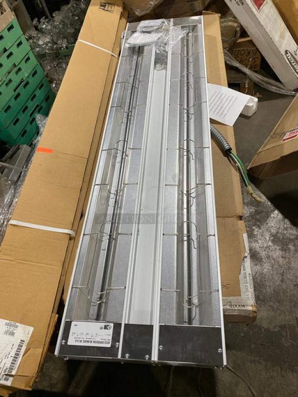 Brand new Hatco Glo-Ray 60" dual high wattage infrared warmer, model GRAH-60D, in original packaging, 120V, 1 phase.
