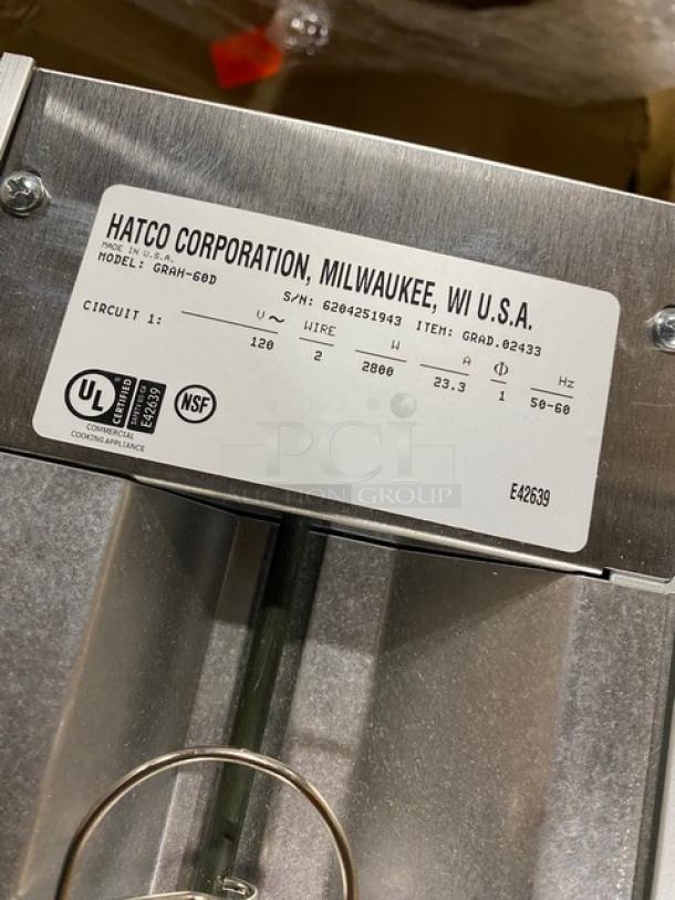 Hatco Glo-Ray GRAH-60D 60" Dual High Wattage Infrared Warmer, brand new, electric-powered, 120V, model label shown.