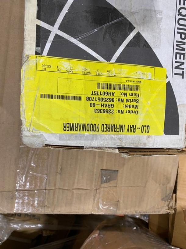 Brand new Hatco Glo-Ray Series electric warmer, model GRAH-60, 60" infrared, 120V, 1 phase, serial 9625051708.