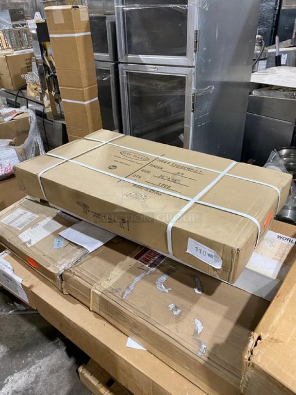 Serv-Ware stainless steel filler table, model T3018CWP3T, boxed with 2" backsplash. New, on legs, measures 18"x30".