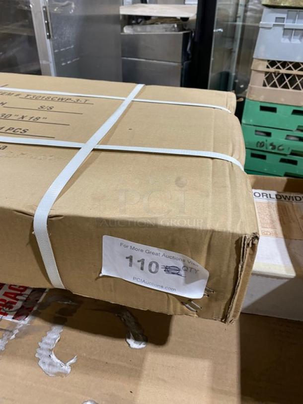Serv-Ware T3018CWP3T stainless steel filler table, 18"x30", new in box with undershelf and 2" backsplash, on legs.
