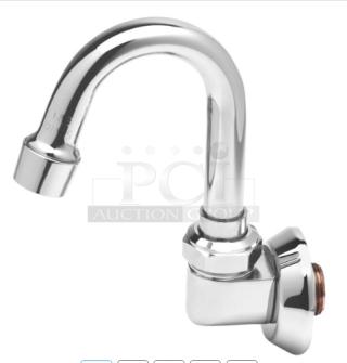 BRAND NEW T&S commercial chrome-plated wall-mount swivel gooseneck faucet, Model B-0529, pristine condition.