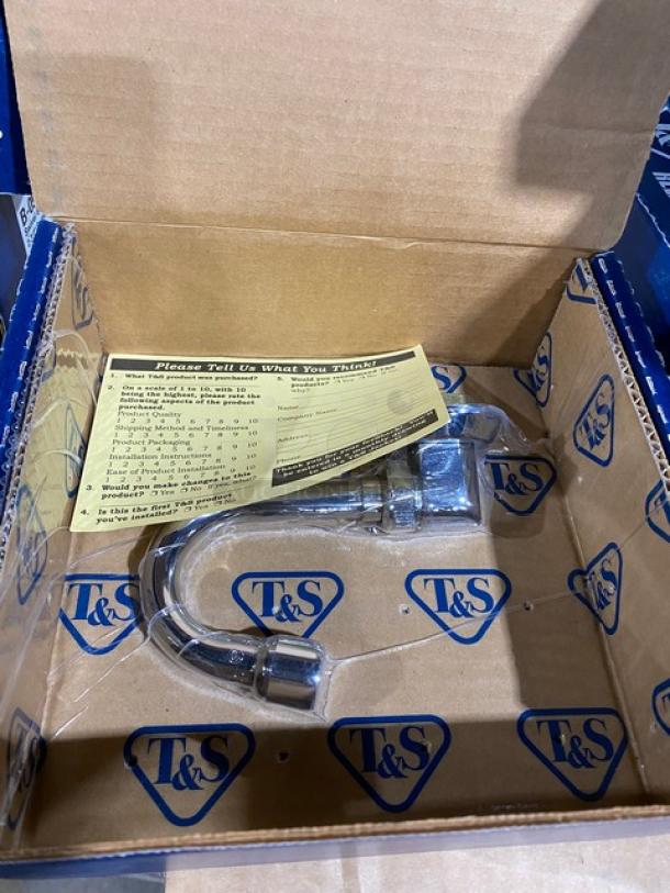 Brand new T&S B0529 chrome wall-mount swivel gooseneck faucet in box. Includes feedback card.