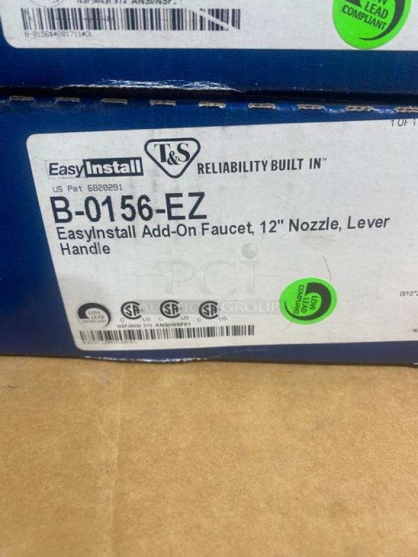 T&S Commercial Chrome 12" Add-On Faucet, Model B-0156-EZ. New in box, EasyInstall, lever handle, lead compliant label.