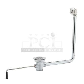 BRAND NEW T&S B-3950-01 twist lever waste drain, chrome-plated, 3-1/2" x 2", with removable strainer and overflow tube.