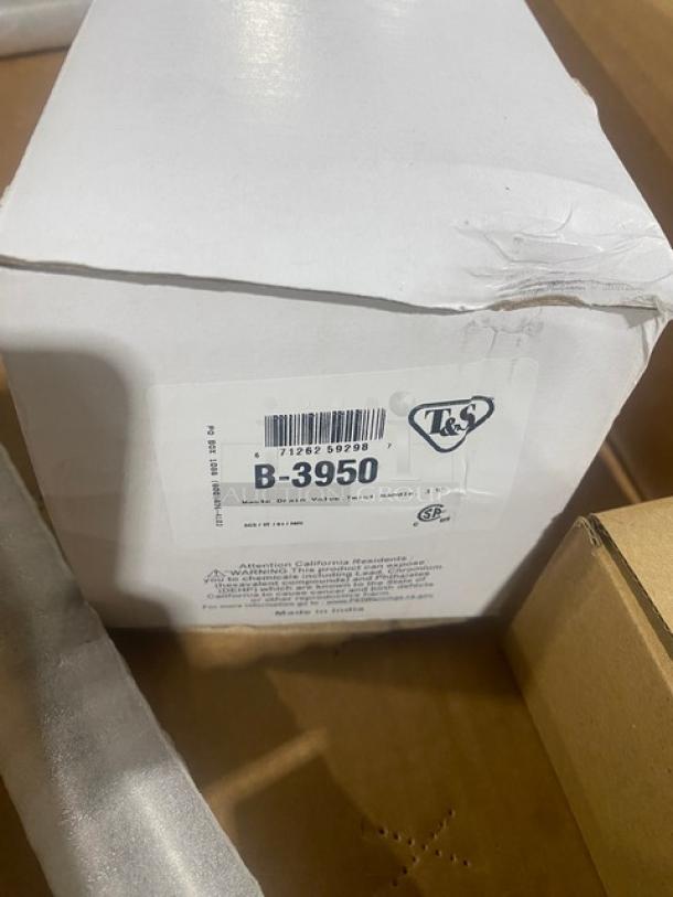 T&S B-3950-01 twist lever waste drain in box. Brand new, rough chrome plated, with snap-in strainer and overflow tube.