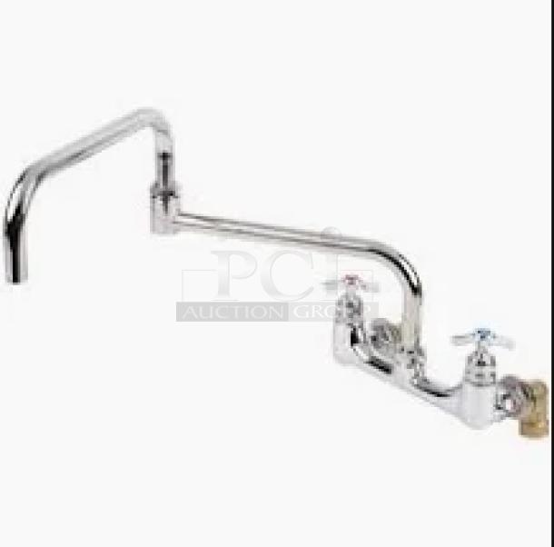 BRAND NEW T&S chrome-plated wall mount Big-Flo mixing pot faucet, model B-0292, with 24" double joint swing nozzle.
