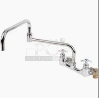 BRAND NEW T&S chrome-plated wall mount Big-Flo mixing pot faucet, model B-0292, with 24" double joint swing nozzle.