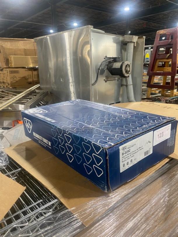 Brand new T&S B-0292 commercial chrome pot faucet in box. Features 24" double joint swing nozzle.