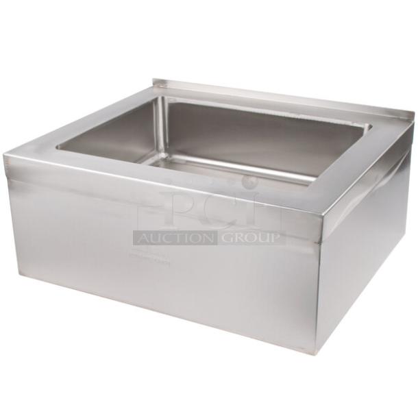 Brand new Advance Tabco stainless steel floor-mounted mop sink, model 9-OP-20, with polished finish.