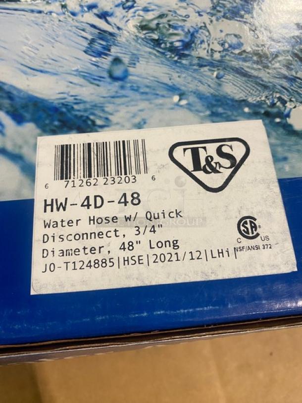 T&S Safe-T-Link HW4D48 48" water hose with quick connect/disconnect, 3/4" diameter. Brand new in original packaging.