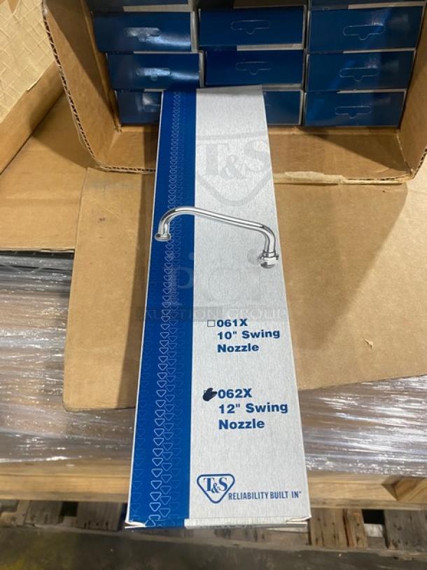 Brand new T&S 12" swing nozzle, model 062XM. Chrome plated, in original packaging, ideal for commercial use.