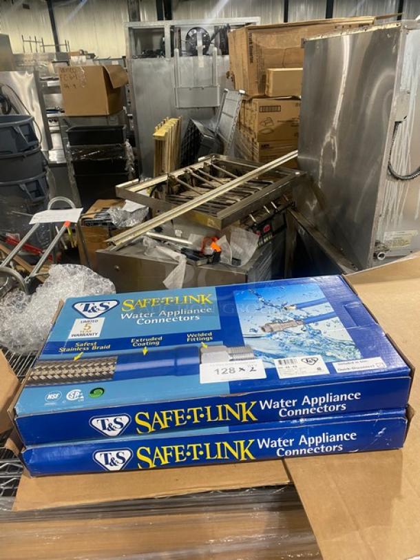 BRAND NEW T&S Safe-T-Link Series 48" Quick Connect Water Hose, Model HW4D48, boxed, with stainless braid and welded fittings.