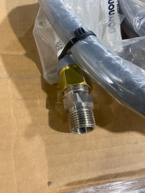 Brand new Dormont W50BP60 1/2" x 60" coated water connector hose, metallic fittings, in original packaging.