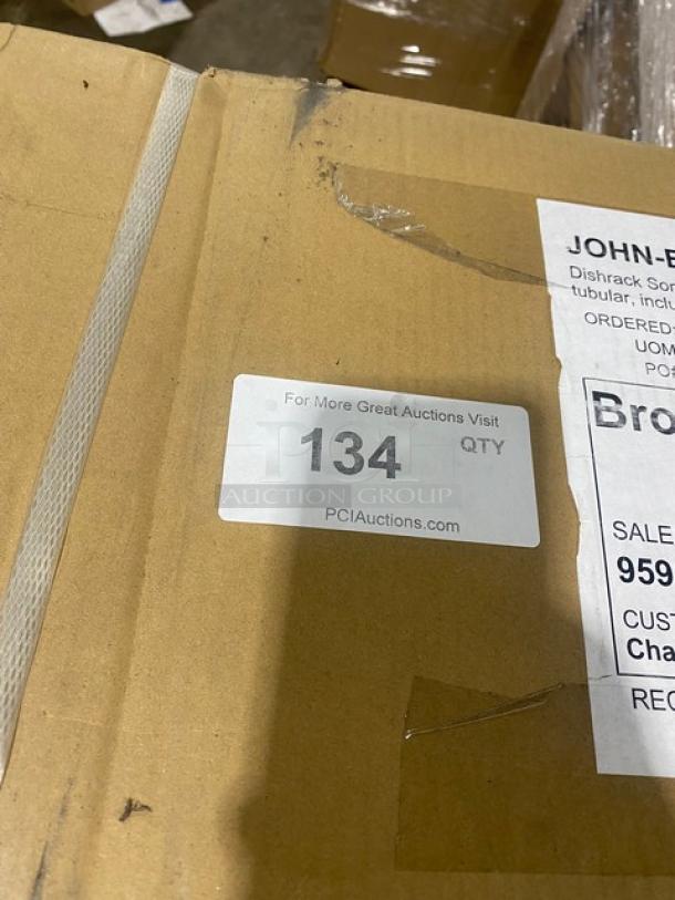 Brand new John Boos 63" x 18" stainless steel wall-mount dishrack sorting shelf, model BHS1863-TS, with support brackets.