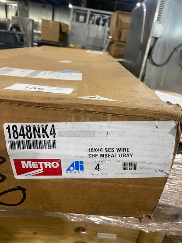 Metro 1848NK4 Super Erecta Series wire shelf box, gray Metroseal, 48"x18", new condition, 800 lb capacity, 4 shelves per case.