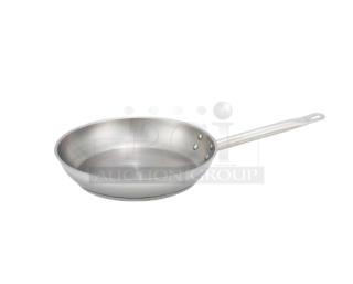 Brand new Winco Commercial 11" Stainless Steel Fry Pan, Model SSFP-11. Durable, high-quality finish, perfect for kitchens.