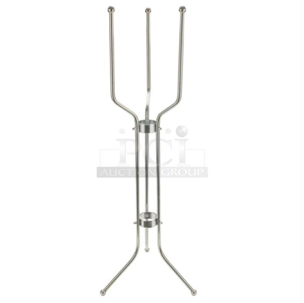 Brand new Winco WB-8S wine bucket stand, stainless steel, mirror finish, three-legged design. Ideal for commercial use.
