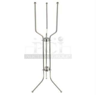 Brand new Winco WB-8S wine bucket stand, stainless steel, mirror finish, three-legged design. Ideal for commercial use.