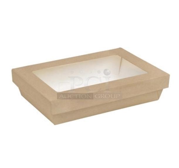 Pack N'Wood Kray tray, model 210KARECB2215, in brown kraft with window lid. New condition, 200 pieces per case.