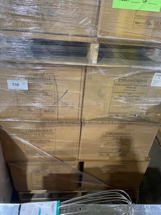 Pack N'Wood Kray Meal Tray, Model 210KARECB2215, brown kraft with window lids. 200 pieces per case, full pallet shown.