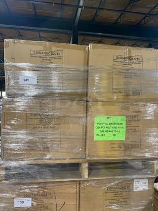 Pallet of Pack N'Wood Model 210KARECB2215 meal trays in boxes, new, 200 pieces per case, kraft with window lids.