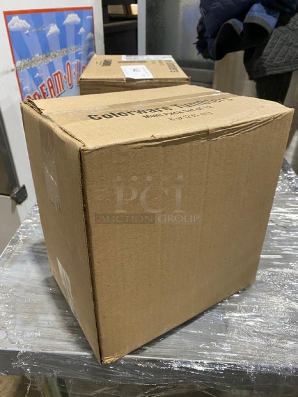 Cambro Colorware Series Amber 8 oz. Beverage Tumblers, Model 800P153, 72-piece case, brand new in sealed box.