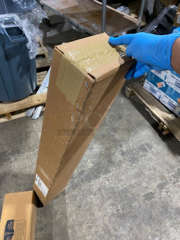 Brand new Winco SPR-42S stainless steel single bar speed rail in sealed cardboard packaging, model details visible on label.