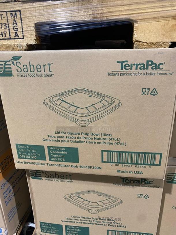 Sabert TerraPac 16 oz. square pulp bowl lids, model 51916F300, new condition, 300 per case, full pallet.