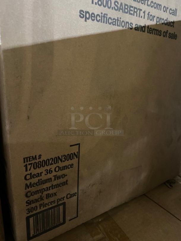 Mixed pallet of new Steelite Earth Black 7-2/3" bowls, Sabert 16 oz bowl lids, and 36 oz snack boxes; items boxed.