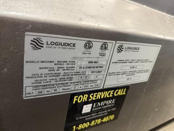 Immaculate Condition - Logiudice Mastro by Empire Model IRIS-060 48-240 qt. Spiral Mixer 208V, 3Ph - Tested & Working - Image 5 of 5