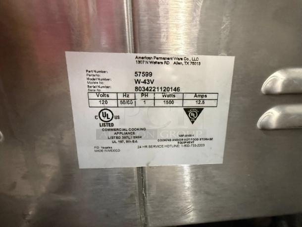 Great Condition - APW Wyott W-43V Countertop Food Warmer - Wet w/ (4) 1/3 Pan Wells, 120v - Tested & Working - Image 6 of 6