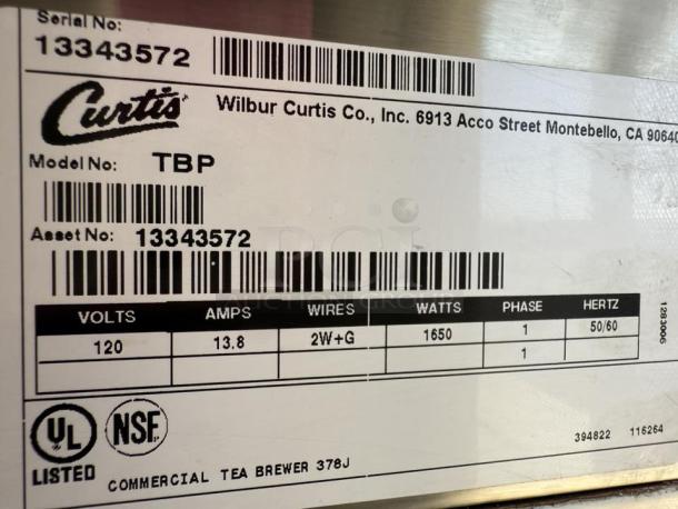 Great Condition - Curtis TBP 3 Gallon Low Profile Universal Tea Brewer with Dispenser - 120V - Tested & Working - Image 5 of 5