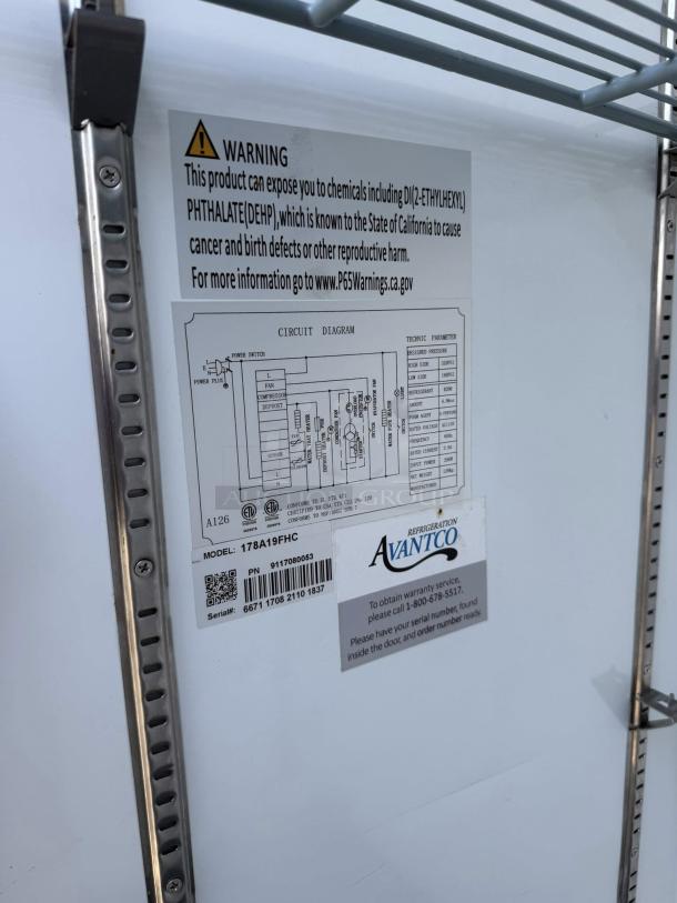 Nice & Clean - Avantco A-19F-HC 29" Solid Door Reach-In Freezer 115v. - Tested & Working - Image 7 of 7