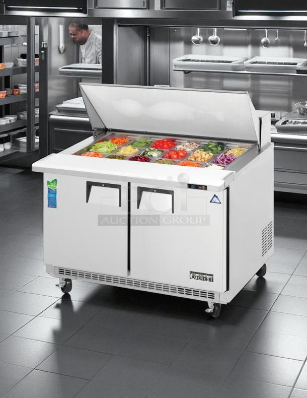 Very Nice! - Everest Refrigeration EPBR2 47.5 Inch Two Section Back Mount Mega-Top Sandwich Prep Table 115v. - Tested & Working - Image 1 of 7