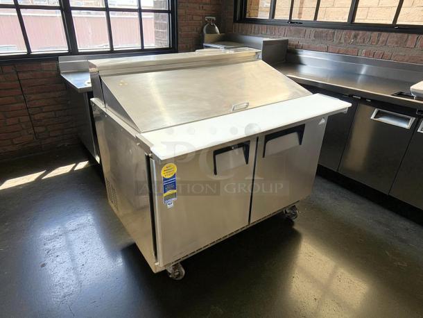 Very Nice! - Everest Refrigeration EPBR2 47.5 Inch Two Section Back Mount Mega-Top Sandwich Prep Table 115v. - Tested & Working - Image 2 of 7