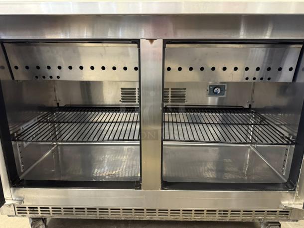 Very Nice! - Everest Refrigeration EPBR2 47.5 Inch Two Section Back Mount Mega-Top Sandwich Prep Table 115v. - Tested & Working - Image 6 of 7