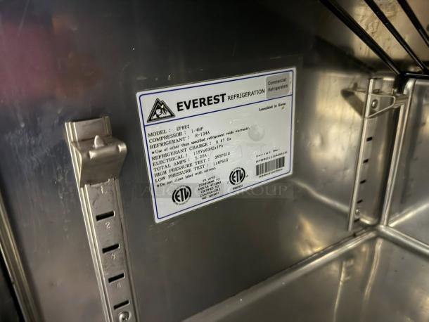 Very Nice! - Everest Refrigeration EPBR2 47.5 Inch Two Section Back Mount Mega-Top Sandwich Prep Table 115v. - Tested & Working - Image 7 of 7