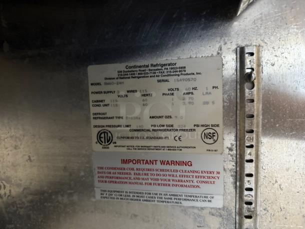 Great Condition - Continental SW60-24M Mighty Top Sandwich Unit, 60" wide,  two-section, (24) 1/6 size x 4" deep pans 115V. 1PH. - Tested & Working - Image 8 of 8