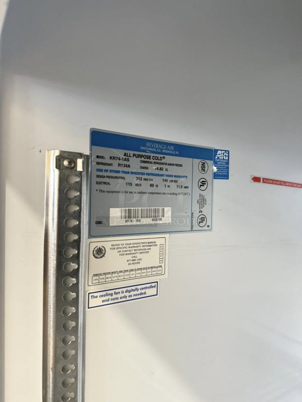 Good Condition! - Beverage Air - KR74-1AS - Solid Door Reach In Refrigerator 115v. 1ph. - Tested & Working - Image 7 of 7