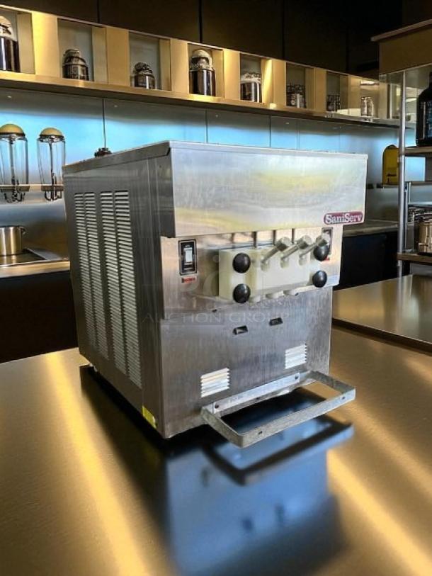 Great Condition - SaniServ 501 WATER Twist 22 Qt. Countertop Water Cooled Soft Serve Ice Cream Machine with 2 Hoppers - 208/230V - Tested & Working - Image 2 of 6